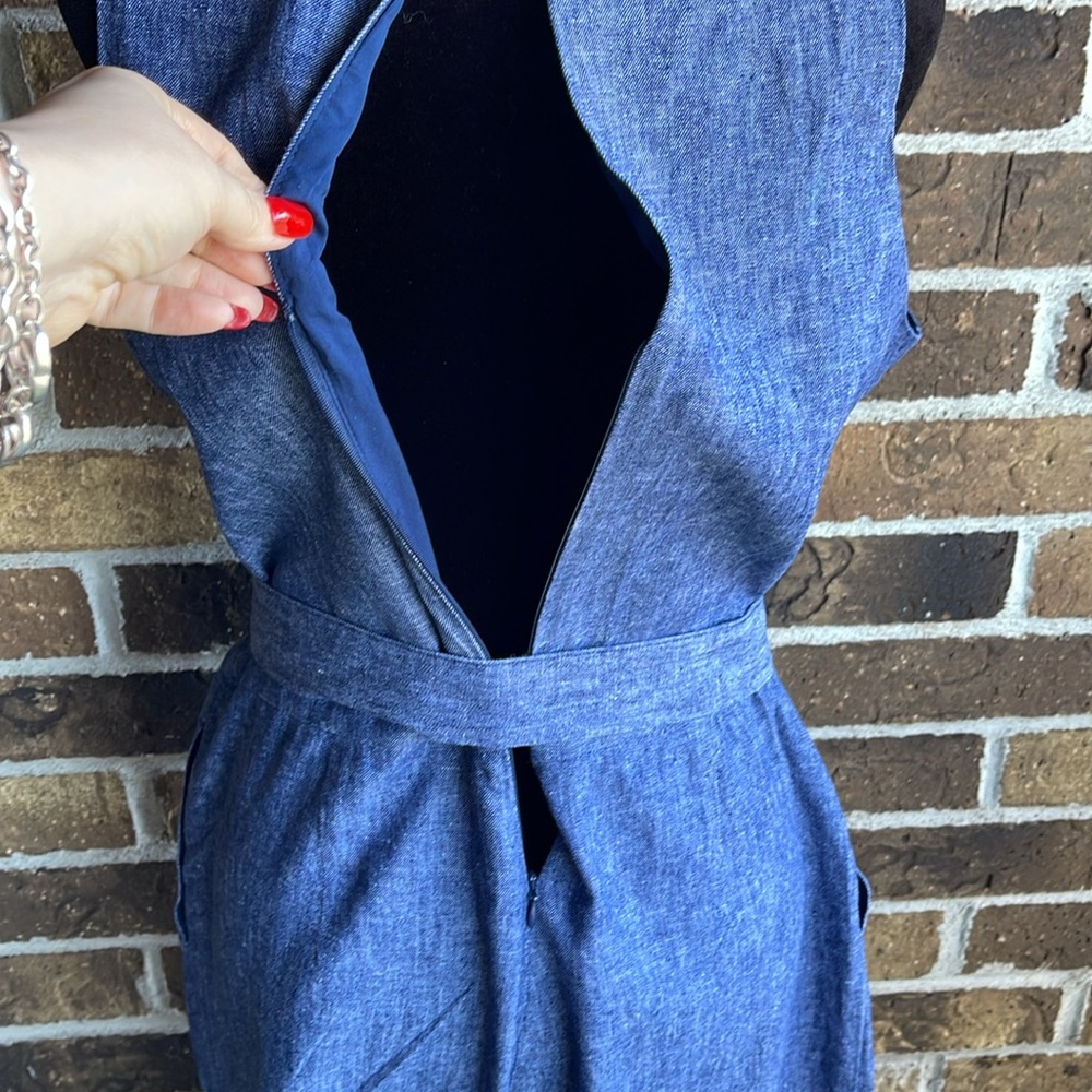 Banana Republic Blue Linen Blend Chambray Wide Leg Cropped Jumpsuit - Picture 7 of 14